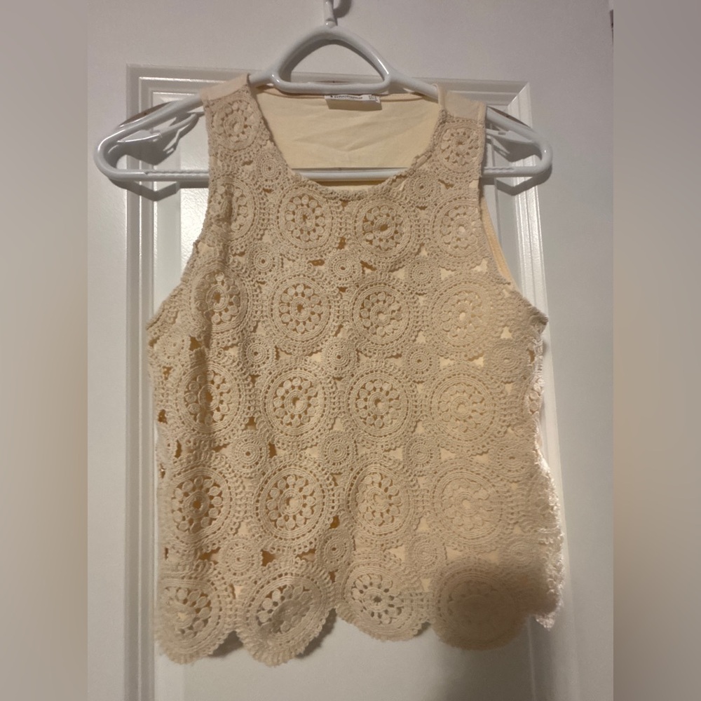 stradivarius Cream Crochet Tank Top